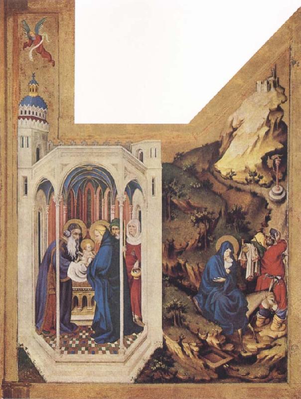 BROEDERLAM, Melchior The Presentation in the Temple and The Flight to Egypt oil painting image